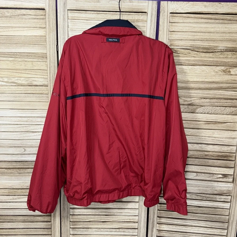 Nautica Men's Red Windbreaker Hood Attached Jacket Size L